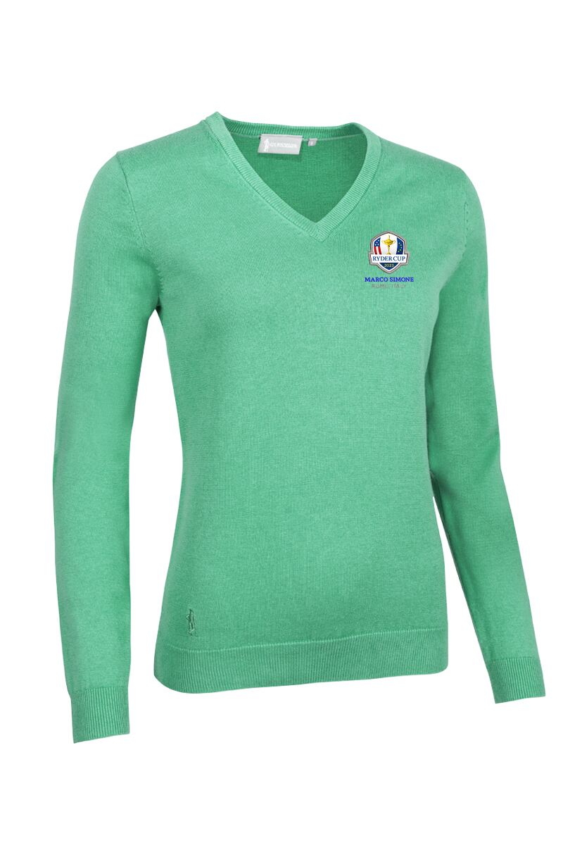 Official Ryder Cup 2025 Ladies V Neck Cotton Golf Sweater Marine Green S