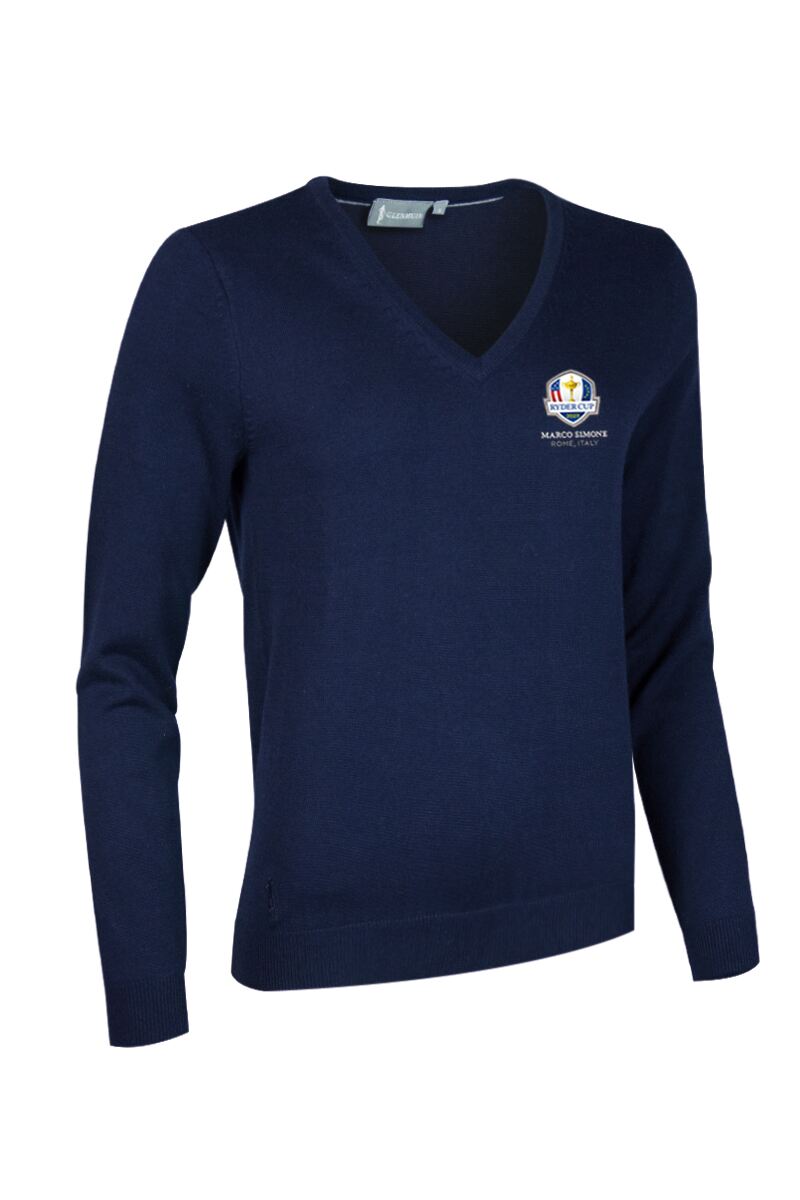 Official Ryder Cup 2025 Ladies V Neck Cotton Golf Sweater Navy XS