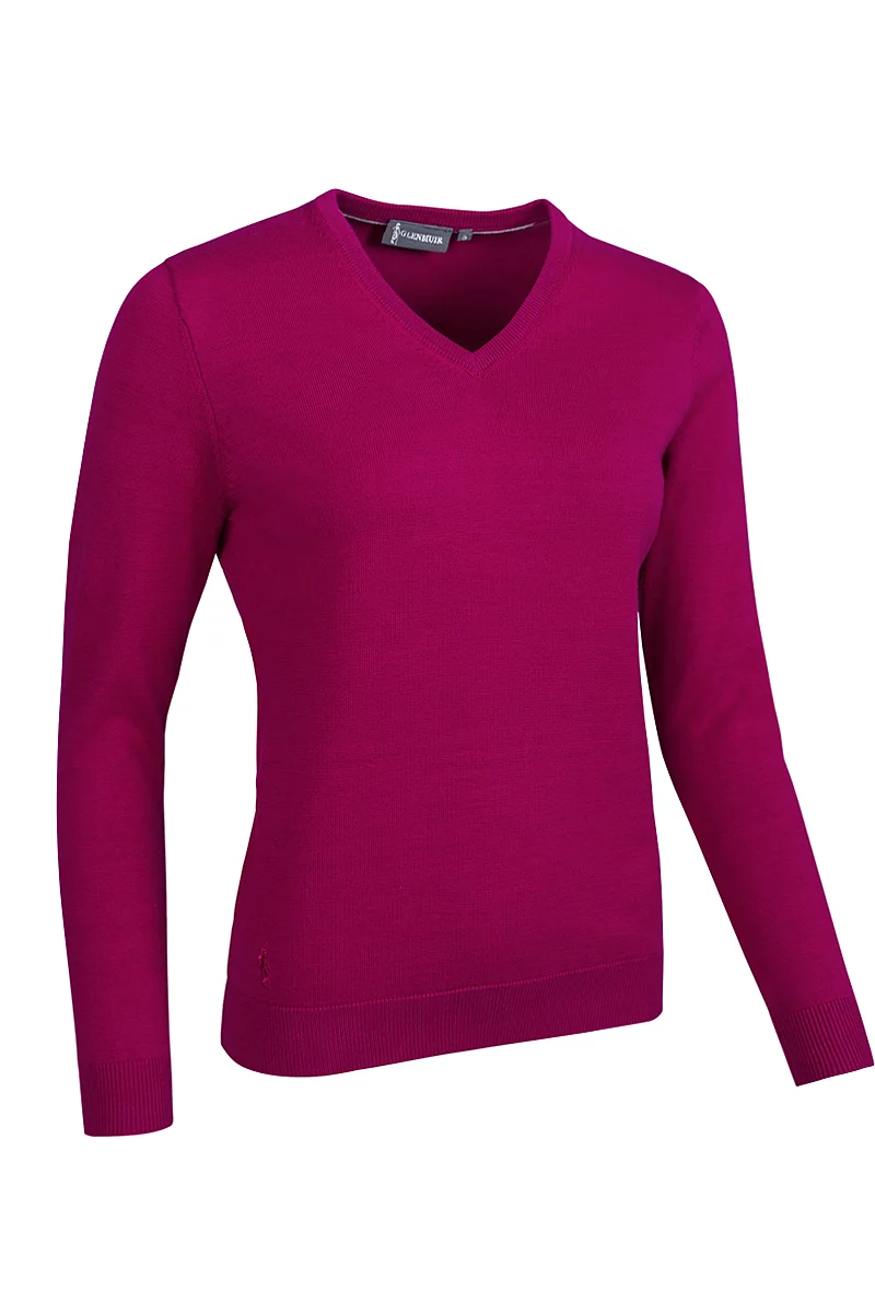 Official Ryder Cup 2027 Ladies V Neck Cotton Lightweight Golf Sweater Raspberry M