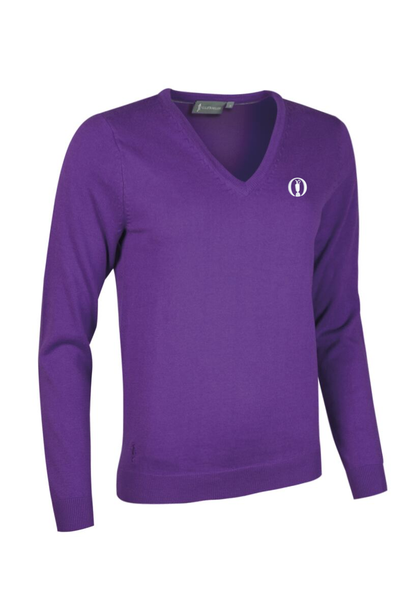 The Open Ladies V Neck Cotton Golf Sweater Royal Purple M