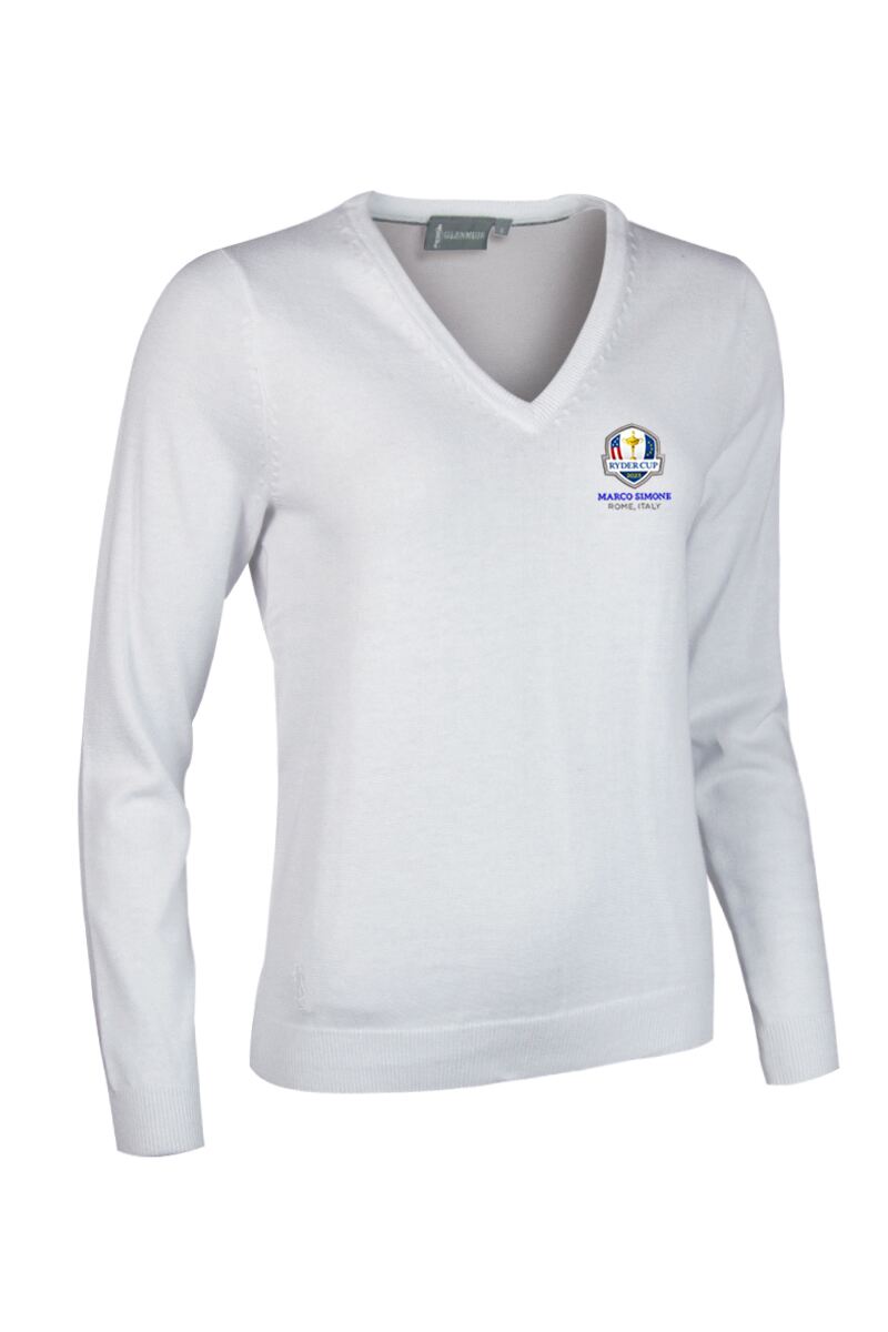 Official Ryder Cup 2025 Ladies V Neck Cotton Golf Sweater White S