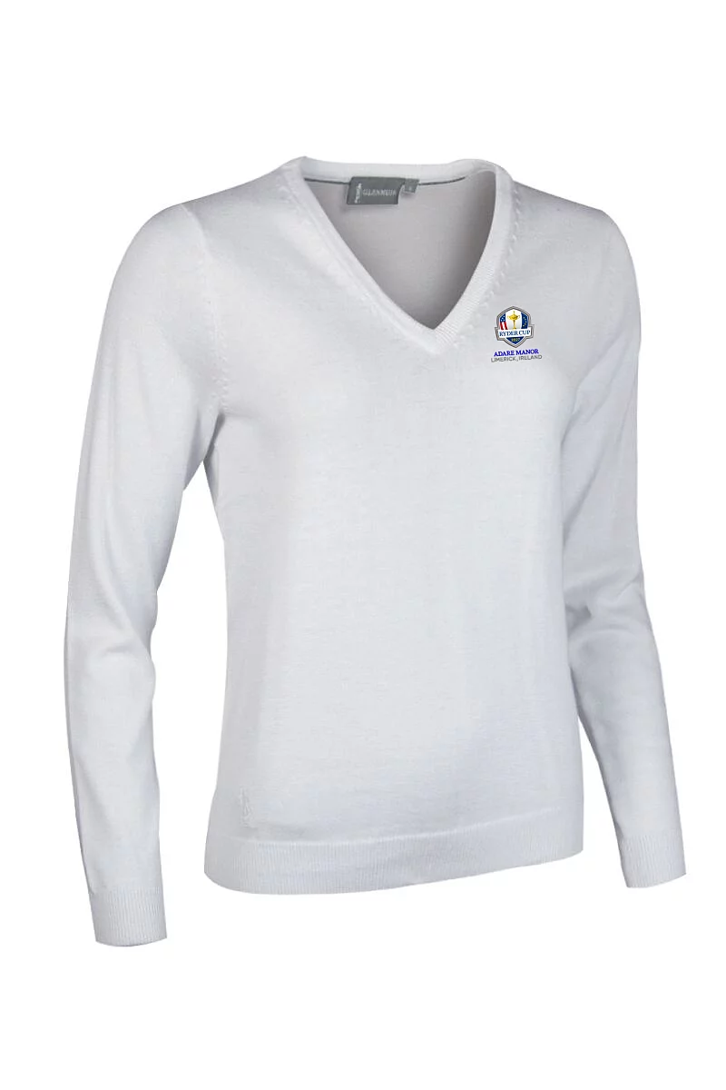 Official Ryder Cup 2027 Ladies V Neck Cotton Lightweight Golf Sweater White XXS