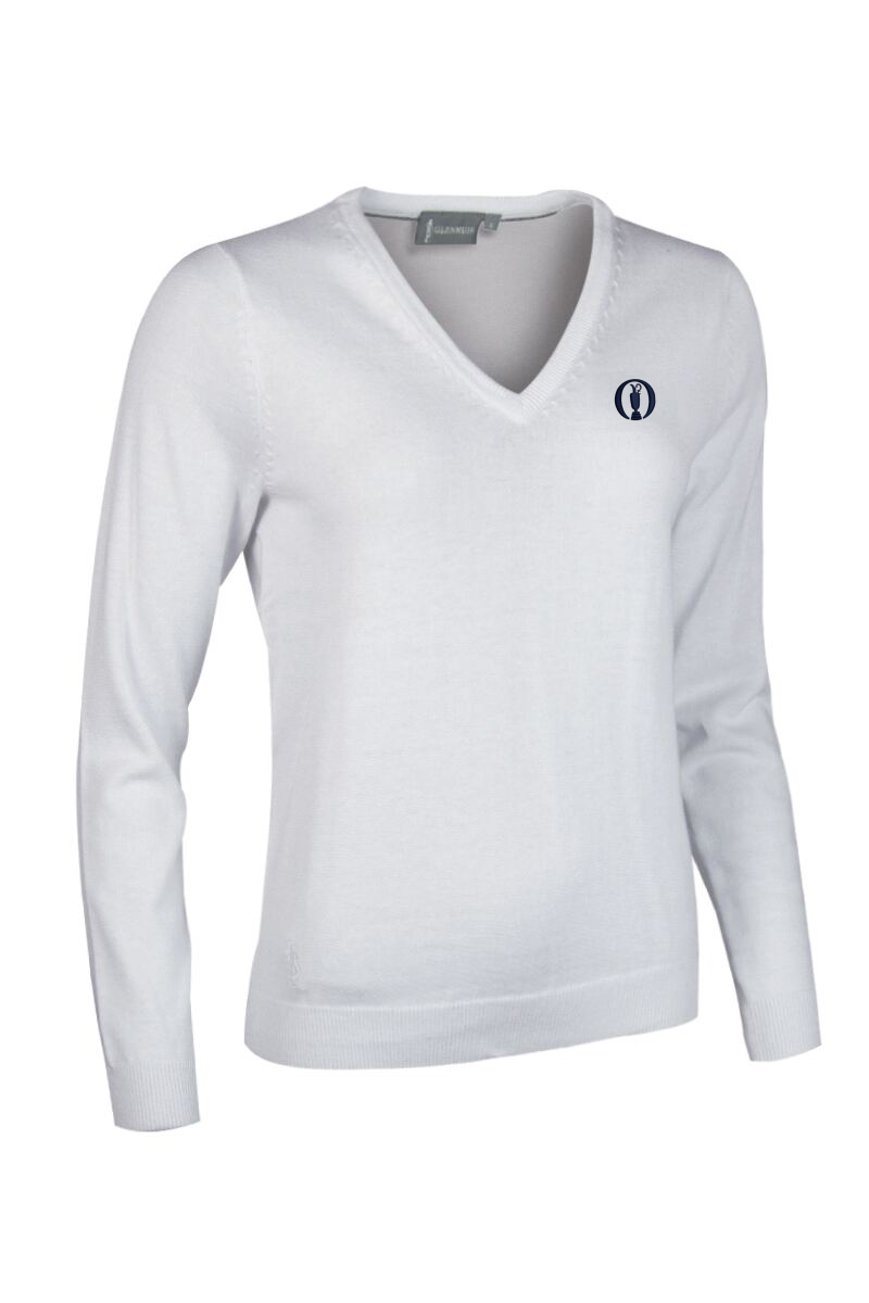 The Open Ladies V Neck Cotton Golf Sweater White XS