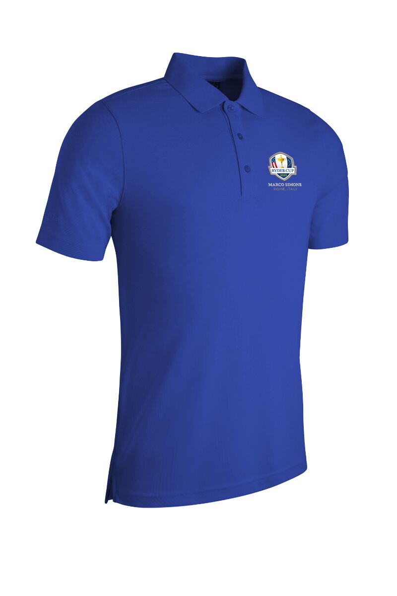 Official Ryder Cup 2025 Mens Performance Pique Golf Polo Shirt Ascot Blue XXL