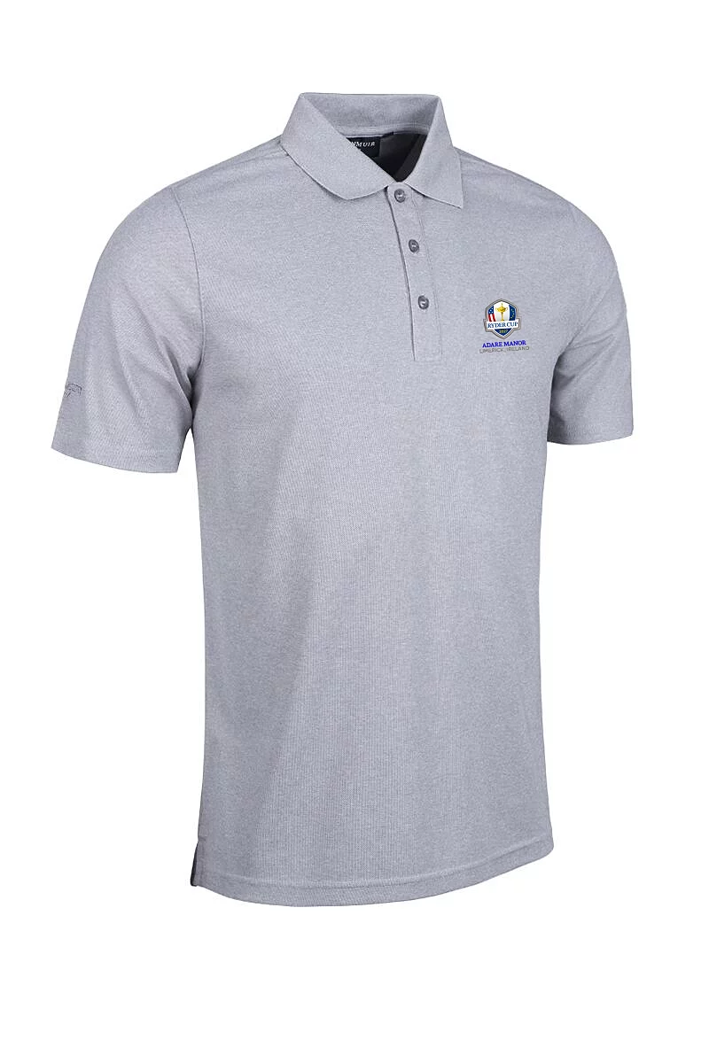 Official Ryder Cup 2027 Mens Performance Pique Golf Polo Shirt Light Grey Marl L