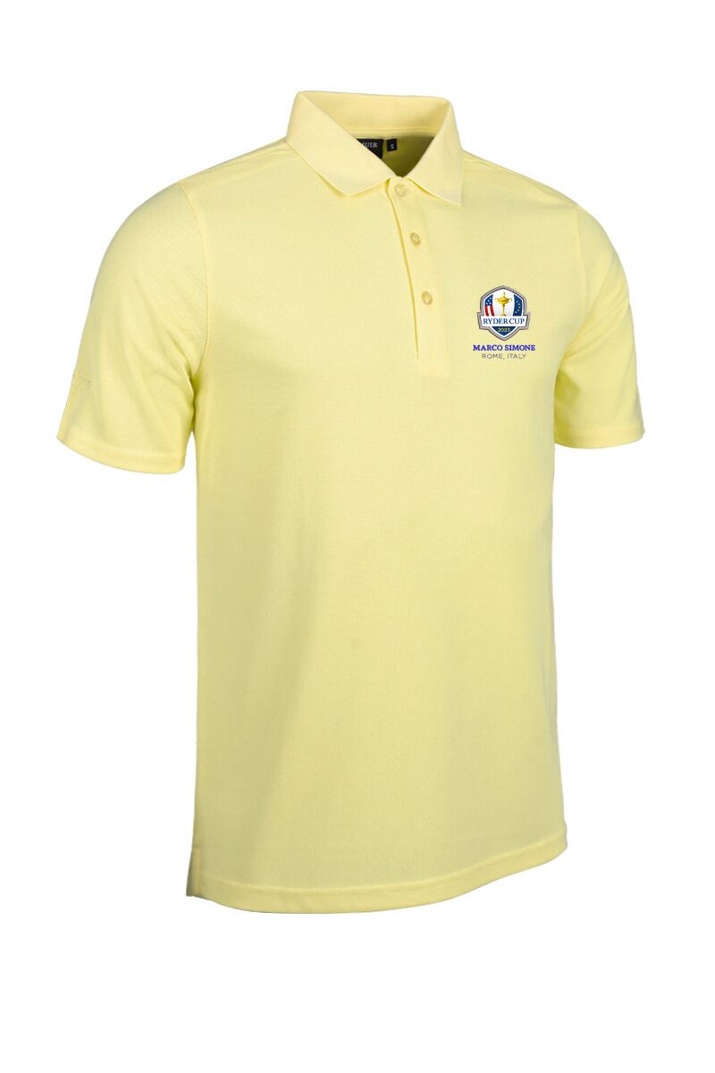 Official Ryder Cup 2025 Mens Performance Pique Golf Polo Shirt Light Yellow XL