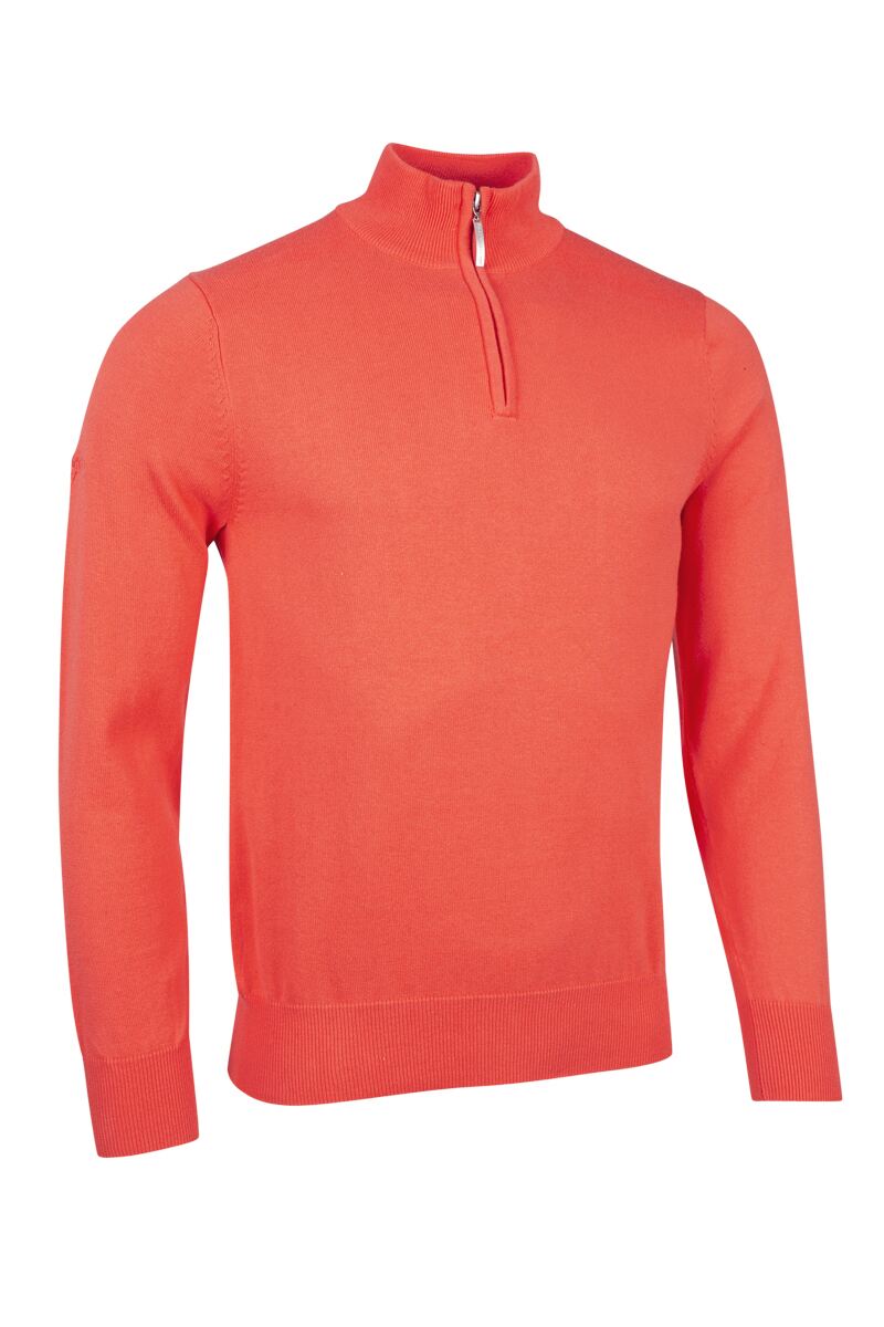 Mens Quarter Zip Lightweight Cotton Golf Sweater Apricot S