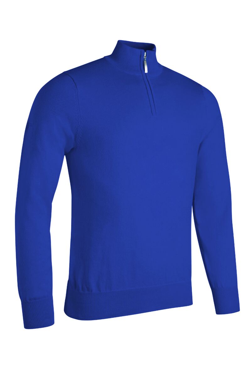 Mens Quarter Zip Lightweight Cotton Golf Sweater Ascot Blue S