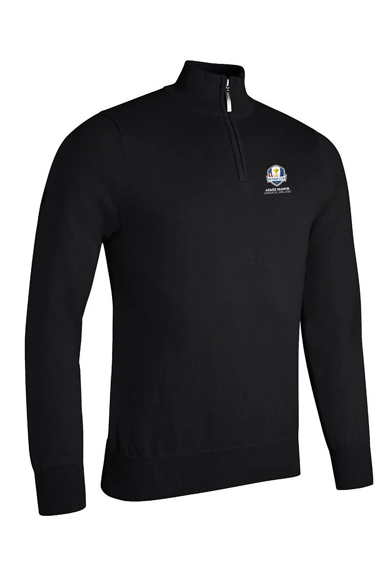 Official Ryder Cup 2027 Mens Quarter Zip Lightweight Cotton Golf Sweater Black XL