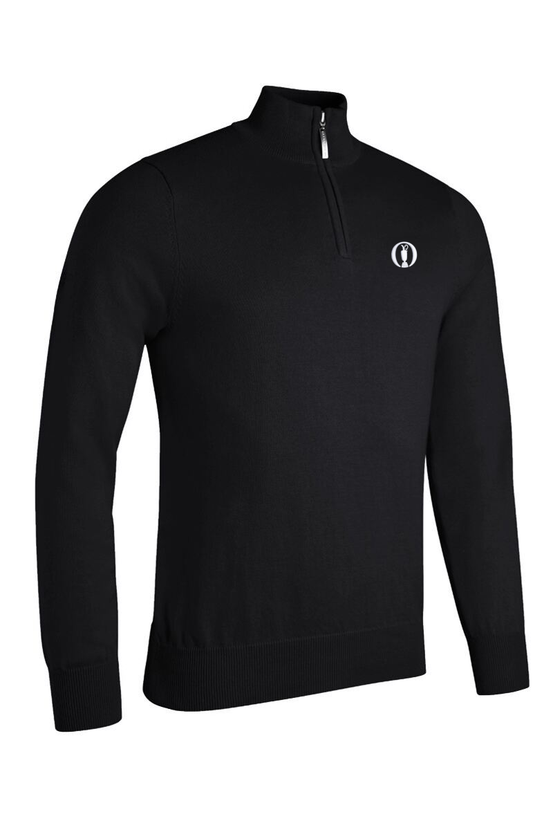 The Open Mens Quarter Zip Lightweight Cotton Golf Sweater Black S