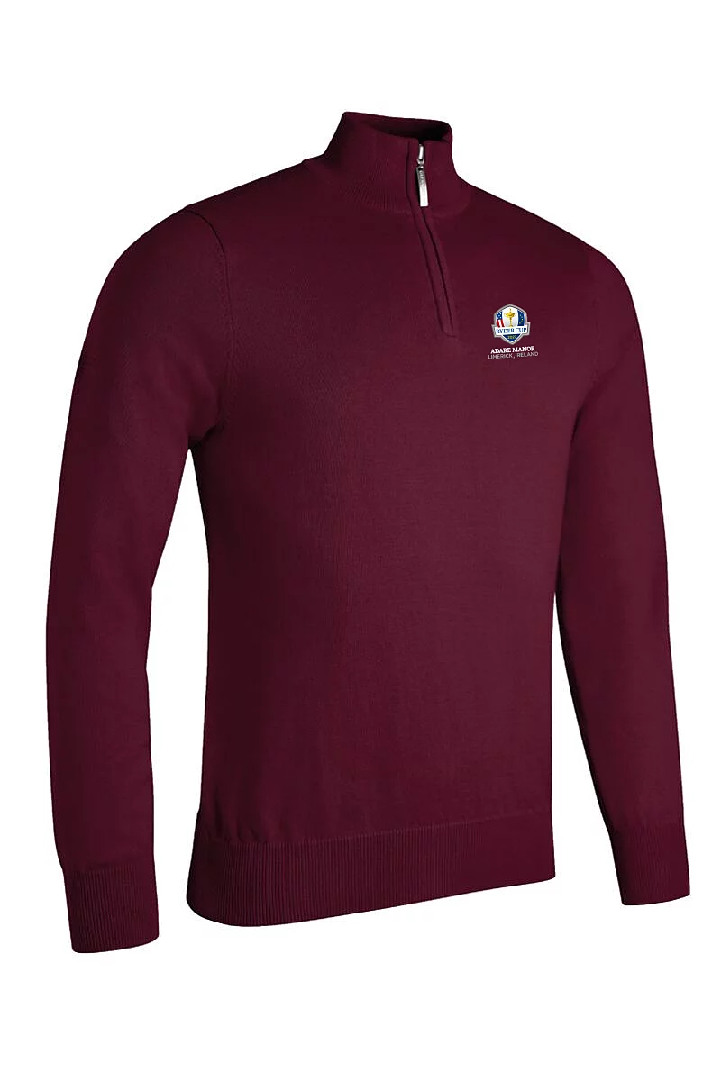 Official Ryder Cup 2027 Mens Quarter Zip Lightweight Cotton Golf Sweater Bordeaux XXL