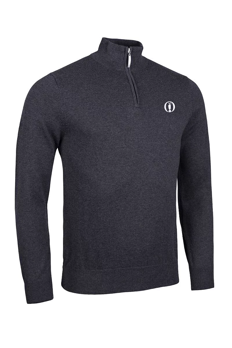Official Ryder Cup 2027 Mens Quarter Zip Lightweight Cotton Golf Sweater Charcoal Marl S