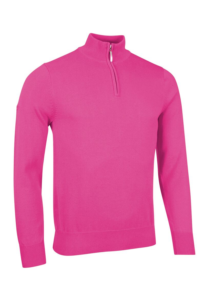 Mens Quarter Zip Lightweight Cotton Golf Sweater Hot Pink XL