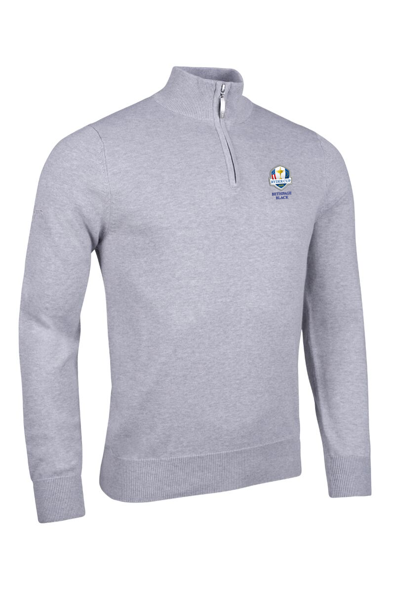 Official Ryder Cup 2025 Mens Quarter Zip Lightweight Cotton Golf Sweater Light Grey Marl XXL