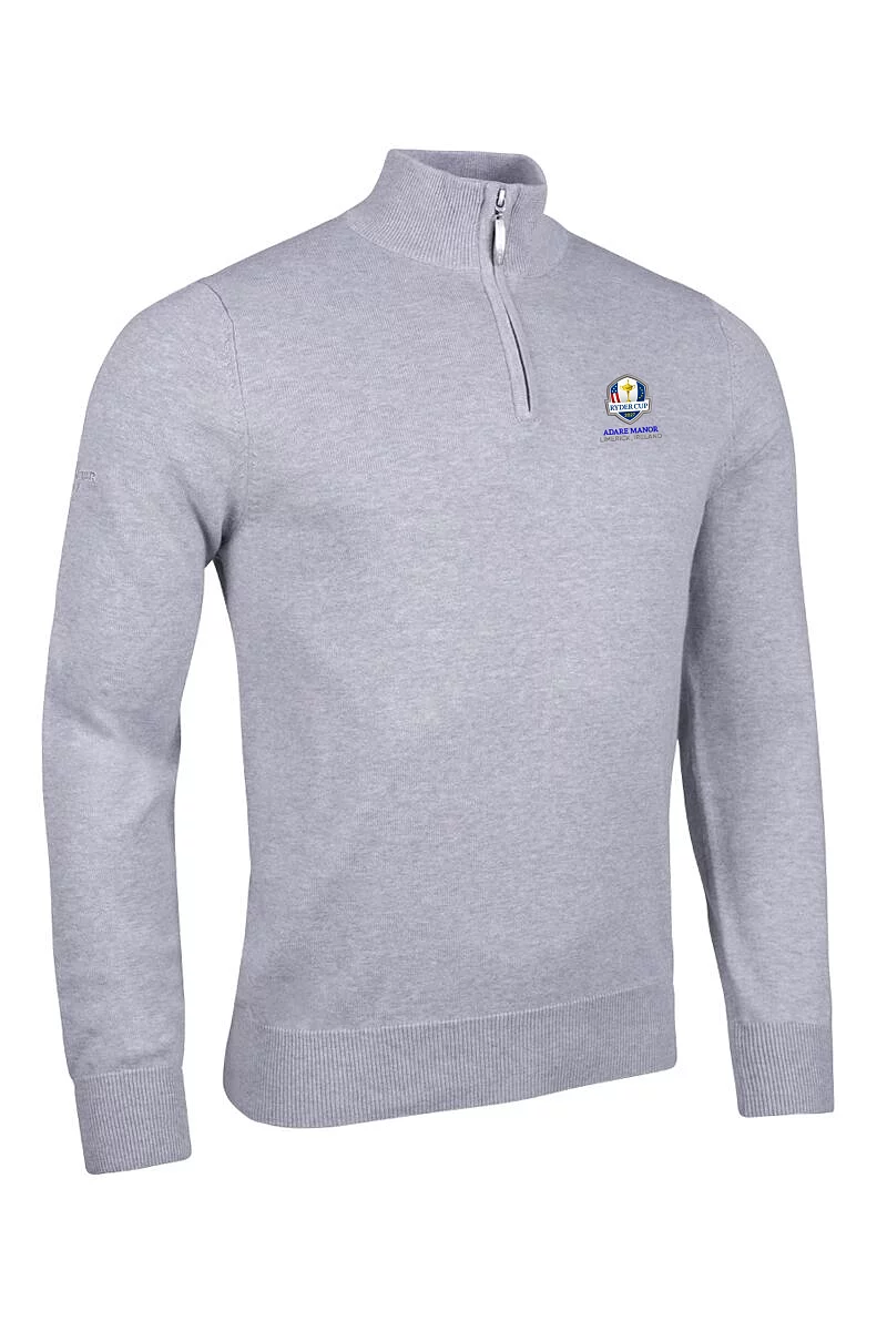 Official Ryder Cup 2027 Mens Quarter Zip Lightweight Cotton Golf Sweater Light Grey Marl L