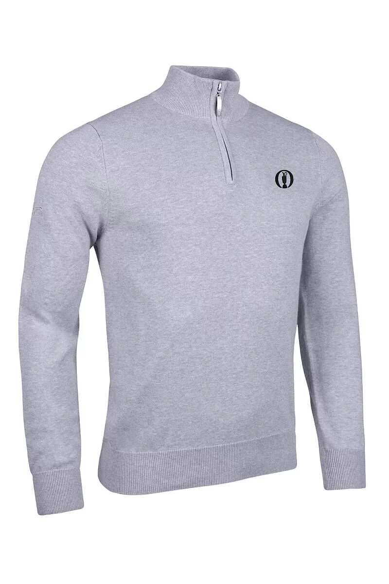 Official Ryder Cup 2027 Mens Quarter Zip Lightweight Cotton Golf Sweater Light Grey Marl S
