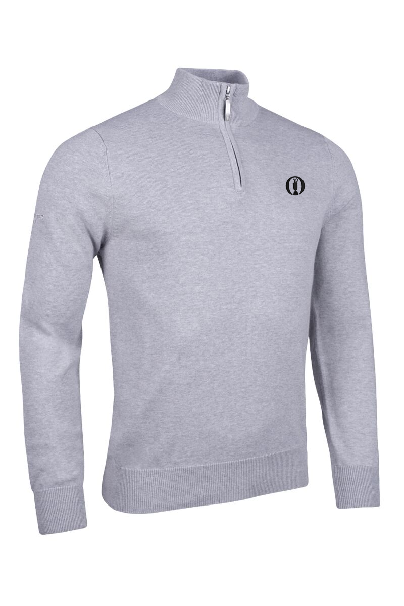 The Open Mens Quarter Zip Lightweight Cotton Golf Sweater Light Grey Marl XL