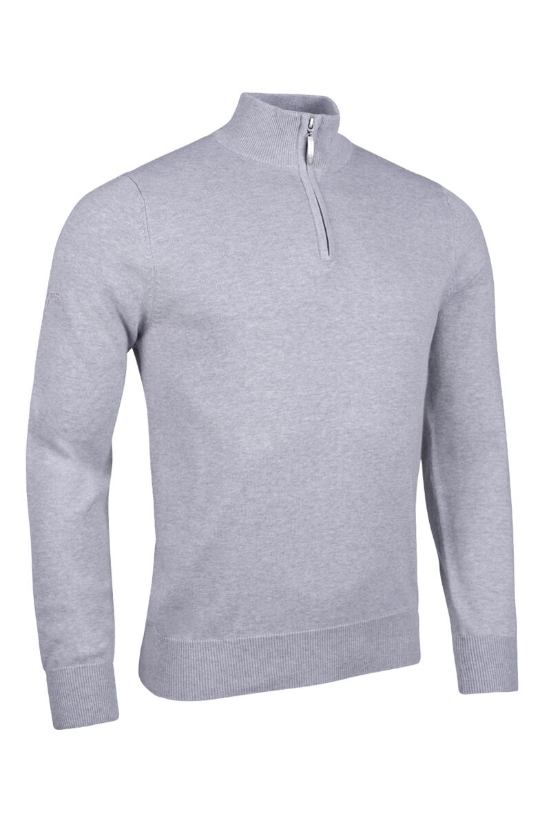 Mens Quarter Zip Lightweight Cotton Golf Sweater Light Grey Marl S
