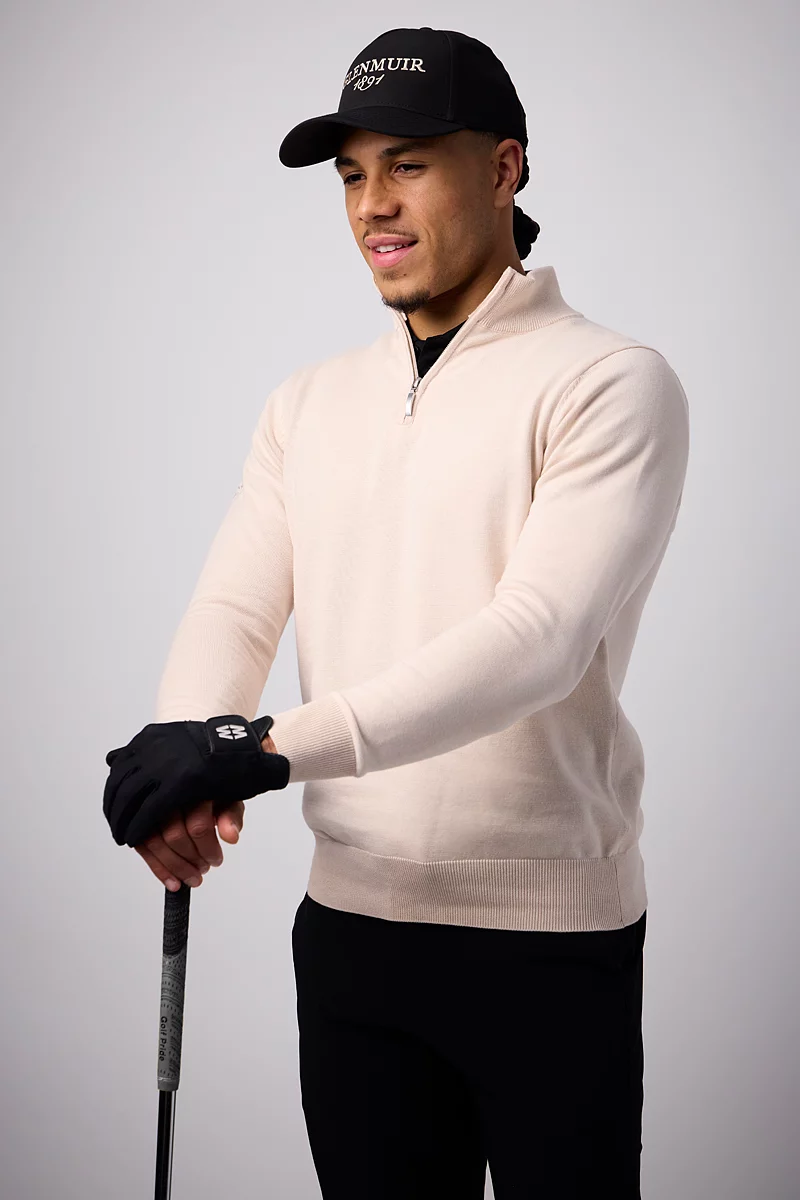 Mens Quarter Zip Cotton Lightweight Golf Sweater