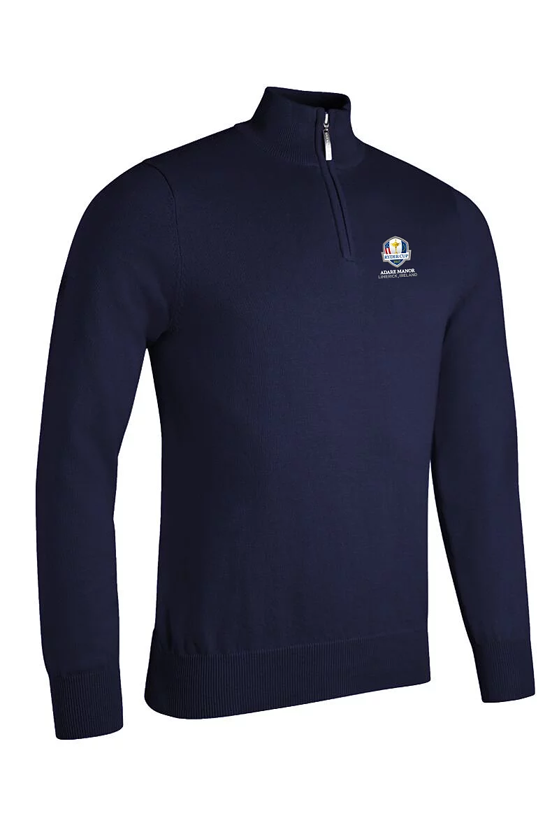 Official Ryder Cup 2027 Mens Quarter Zip Lightweight Cotton Golf Sweater Navy L