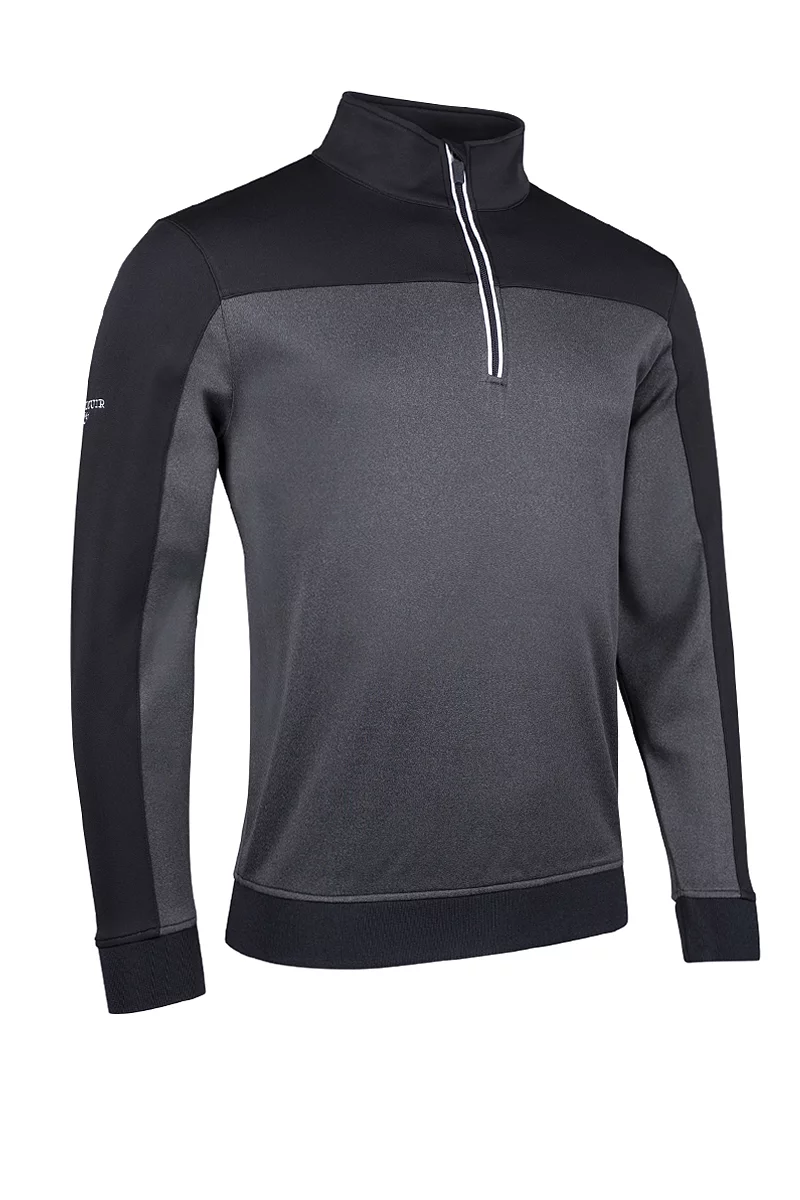 Mens Quarter Zip Colour Block Performance Midweight Golf Midlayer Sale Black Marl/Black/Light Grey L