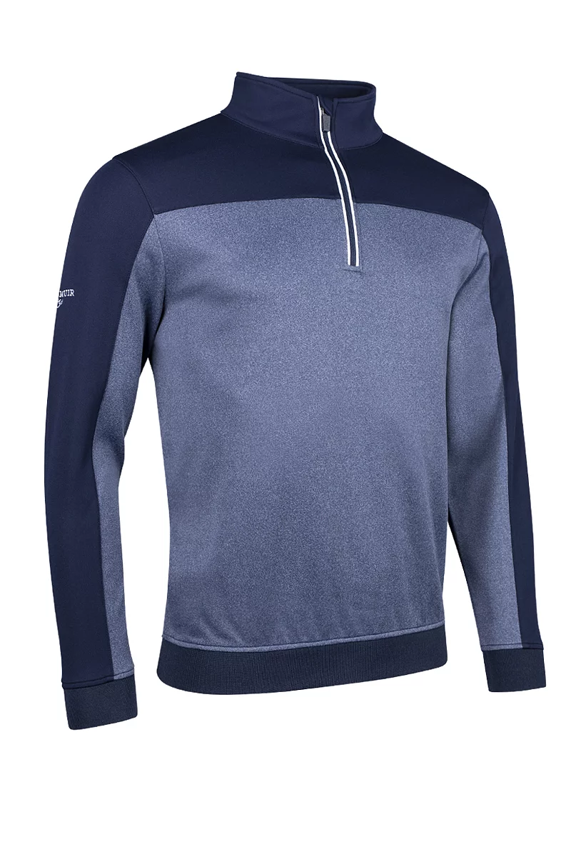 Mens Quarter Zip Colour Block Performance Midweight Golf Midlayer Sale Navy Marl/Navy/White M