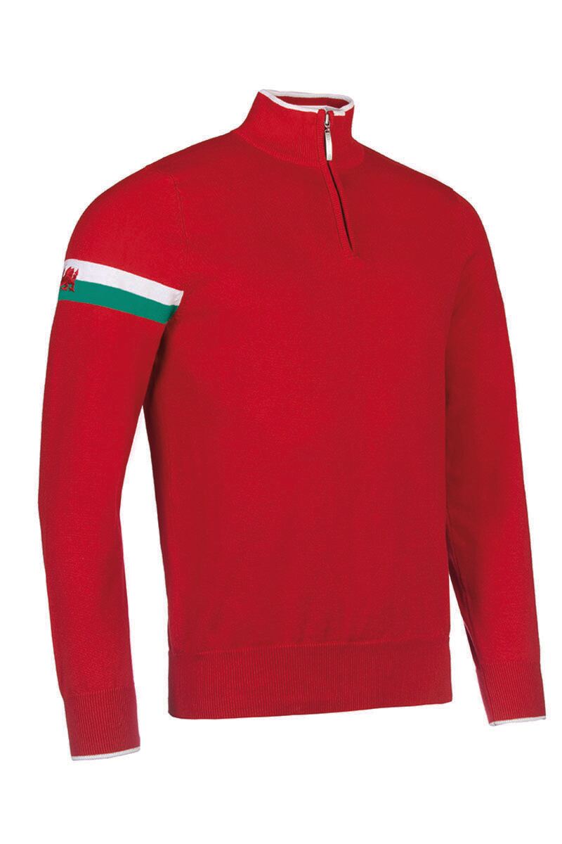 Mens Quarter Zip Welsh Dragon Cotton Golf Sweater Garnet/White/Jelly Bean XXL