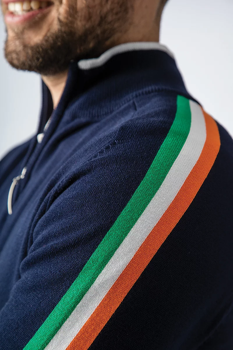 The Open Mens Quarter Zip Irish Italian Flag Stripe Cotton Lightweight Golf Sweater The Open Mens Quarter Zip Irish Italian Flag Stripe Cotton Lightweight Golf Sweater