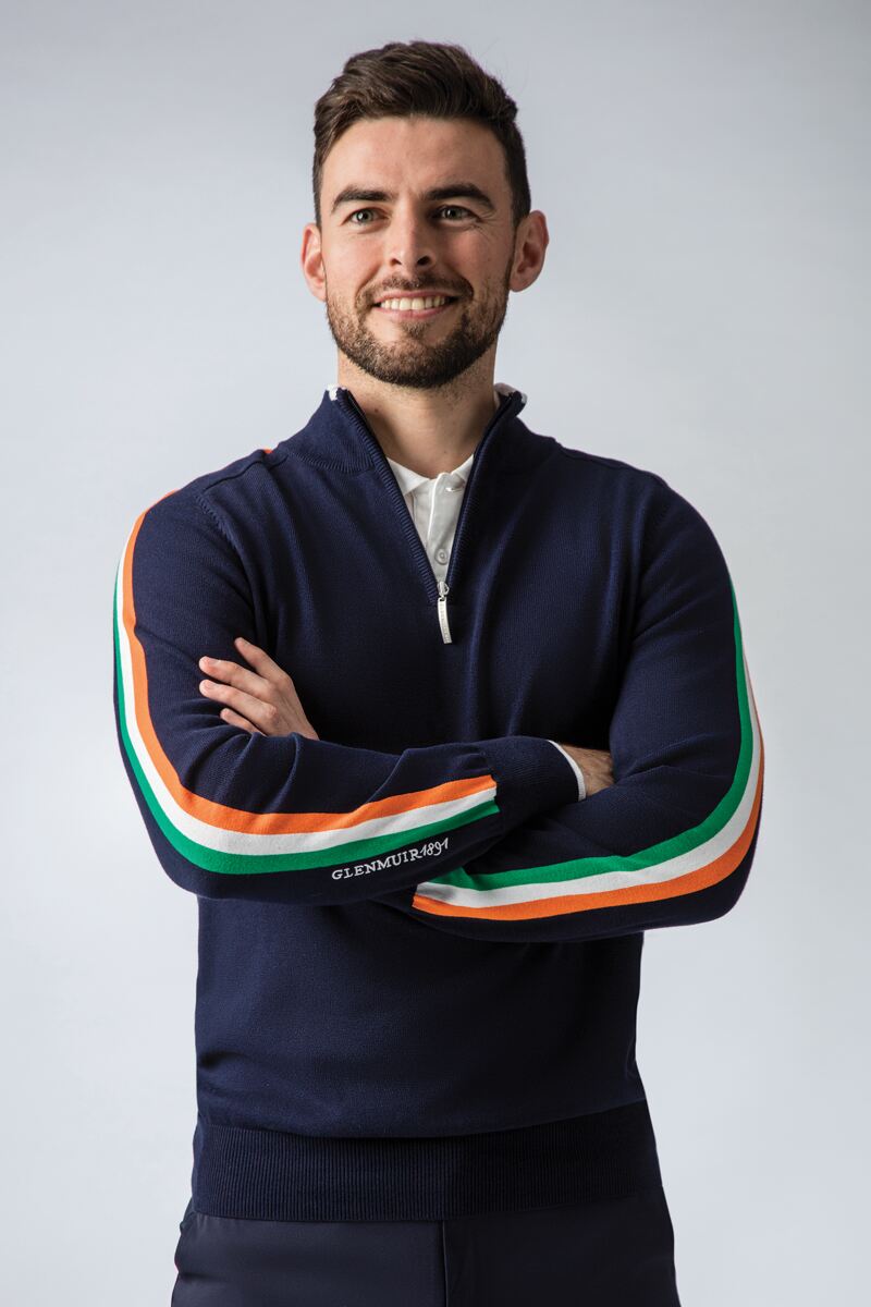 g.DUBLIN Mens Zip Neck Irish Italian Flag Stripe Cotton Golf Sweater