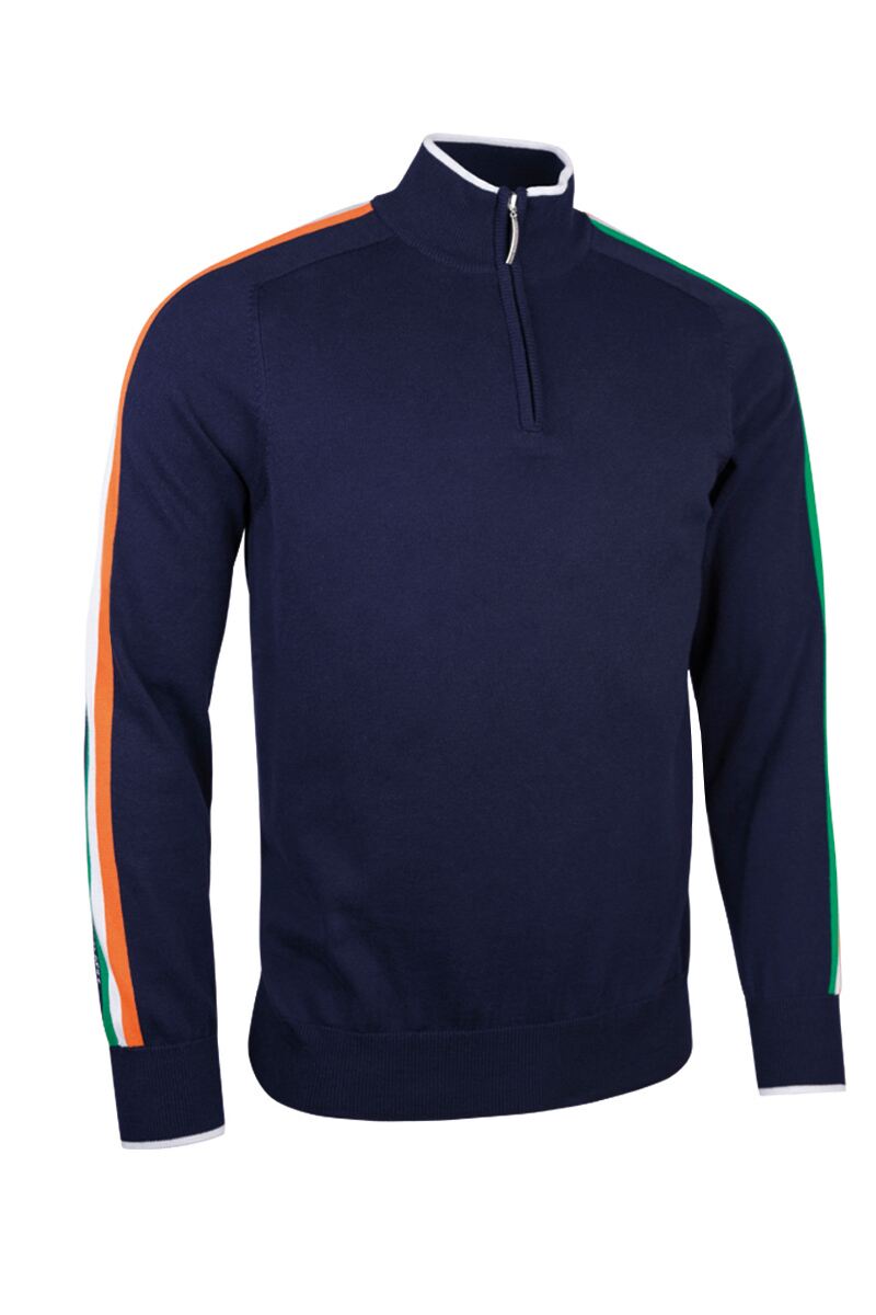 Mens Quarter Zip Irish Italian Flag Stripe Cotton Golf Sweater Navy XL
