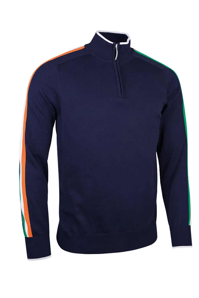 Official Ryder Cup 2027 Mens Quarter Zip Irish Flag Stripe Cotton Lightweight Golf Sweater Navy XXL
