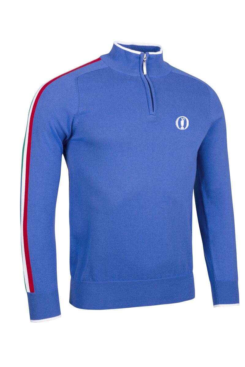 The Open Mens Quarter Zip Irish Italian Flag Stripe Cotton Lightweight Golf Sweater The Open Mens Quarter Zip Irish Italian Flag Stripe Cotton Lightweight Golf Sweater