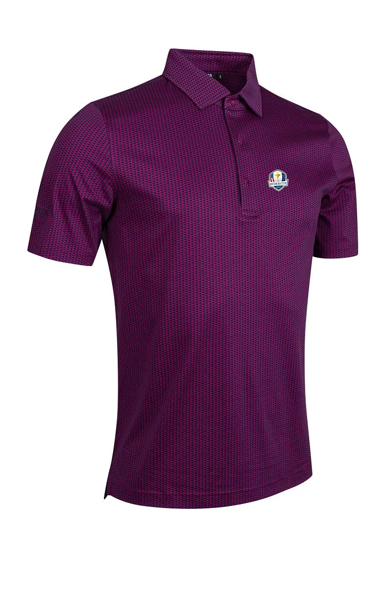 Official Ryder Cup 2027 Mens Flag Print Mercerised Cotton Golf Shirt Raspberry/Navy XL