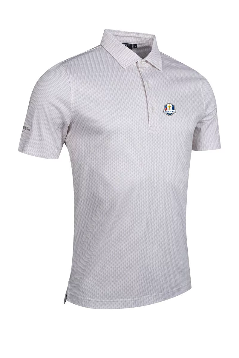 Official Ryder Cup 2027 Mens Flag Print Mercerised Cotton Golf Shirt White/Linen XXL