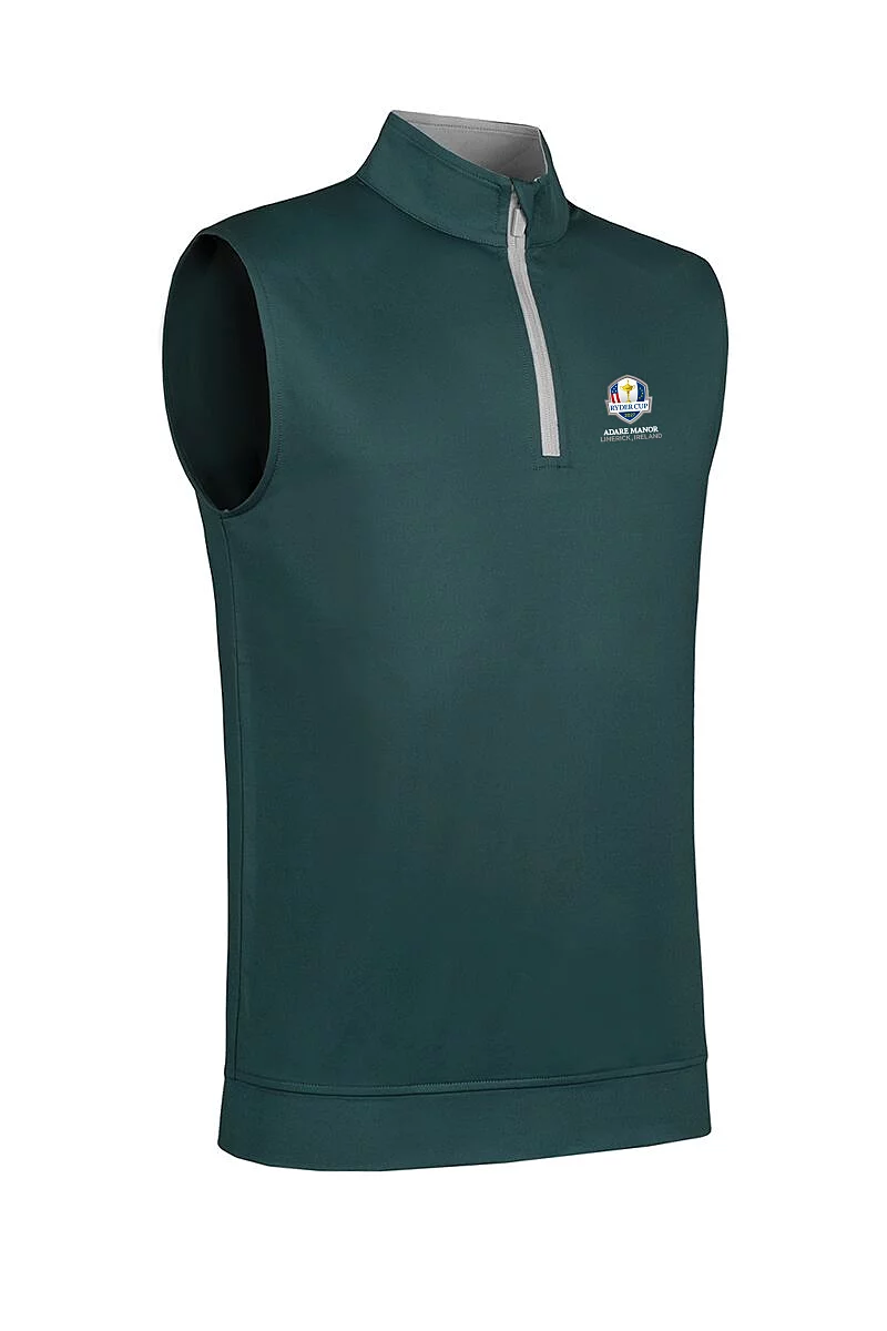 Official Ryder Cup 2027 Mens Quarter Zip Lightweight Performance Golf Slipover Bottle Green/Light Grey S