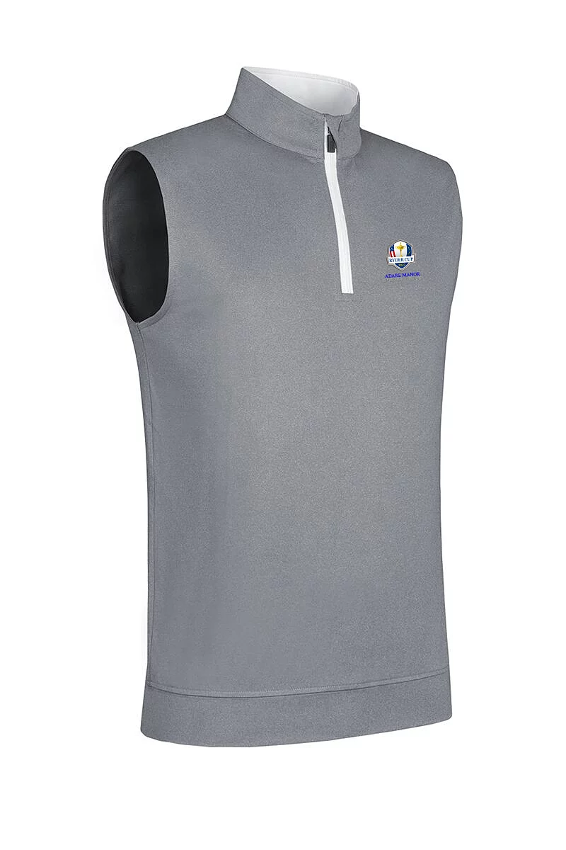 Official Ryder Cup 2027 Mens Quarter Zip Lightweight Performance Golf Slipover Light Grey Marl/White S