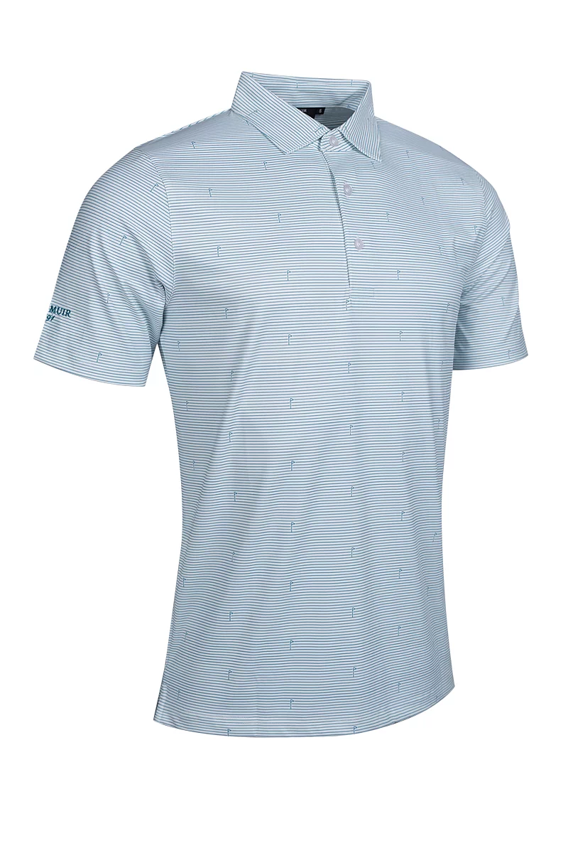 Mens Stripe Flag Print Performance Golf Shirt White/Lagoon S
