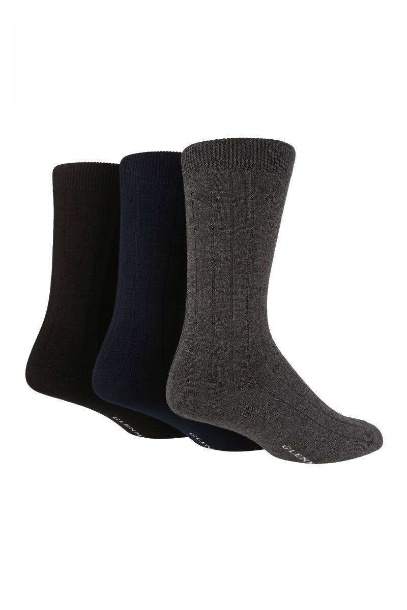 Mens 3 Pair Bamboo Plain Rib Socks Black/Navy/Grey 7-11