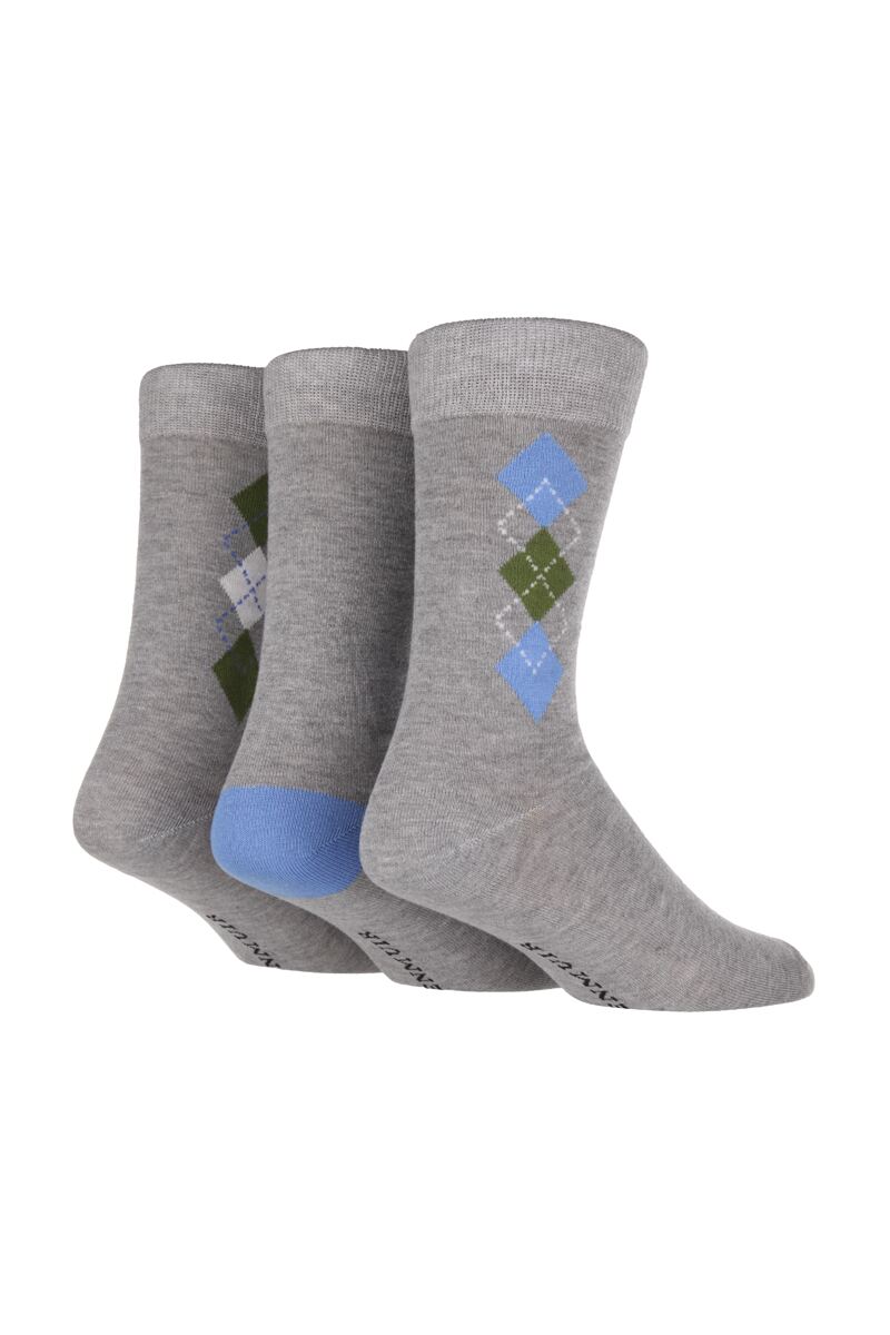 Mens 3 Pair Bamboo Argyle Patterned Socks
