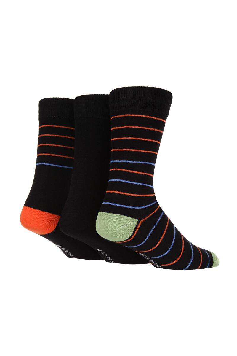 Mens 3 Pair Bamboo Striped Socks Black with Stripes 7-11
