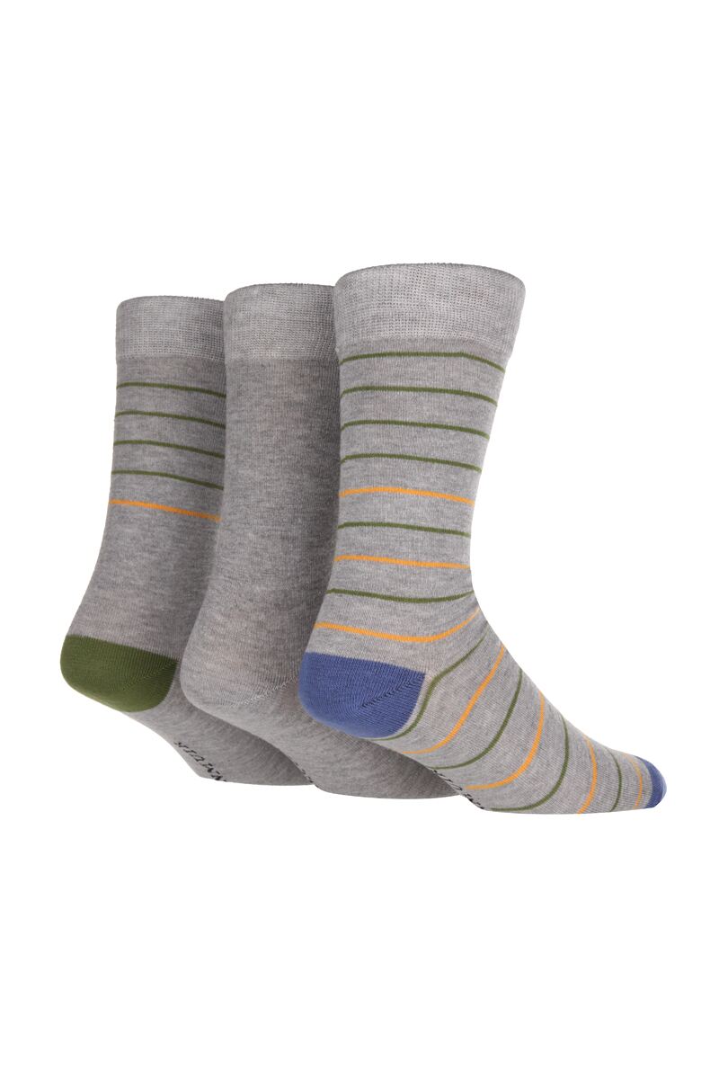 Mens 3 Pair Bamboo Striped Socks Light Grey with Stripes 7-11