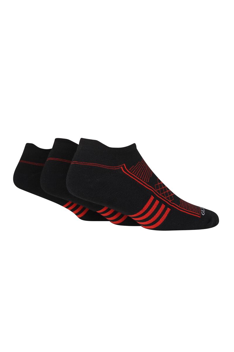 Mens 3 Pair Patterned Trainer Socks Black with Red Detail 7-11