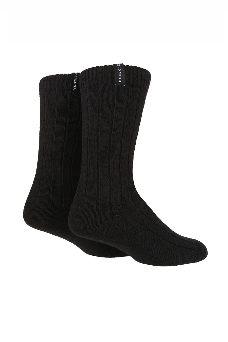 Mens 2 Pair Recycled Wool Boot Socks Black 7-11