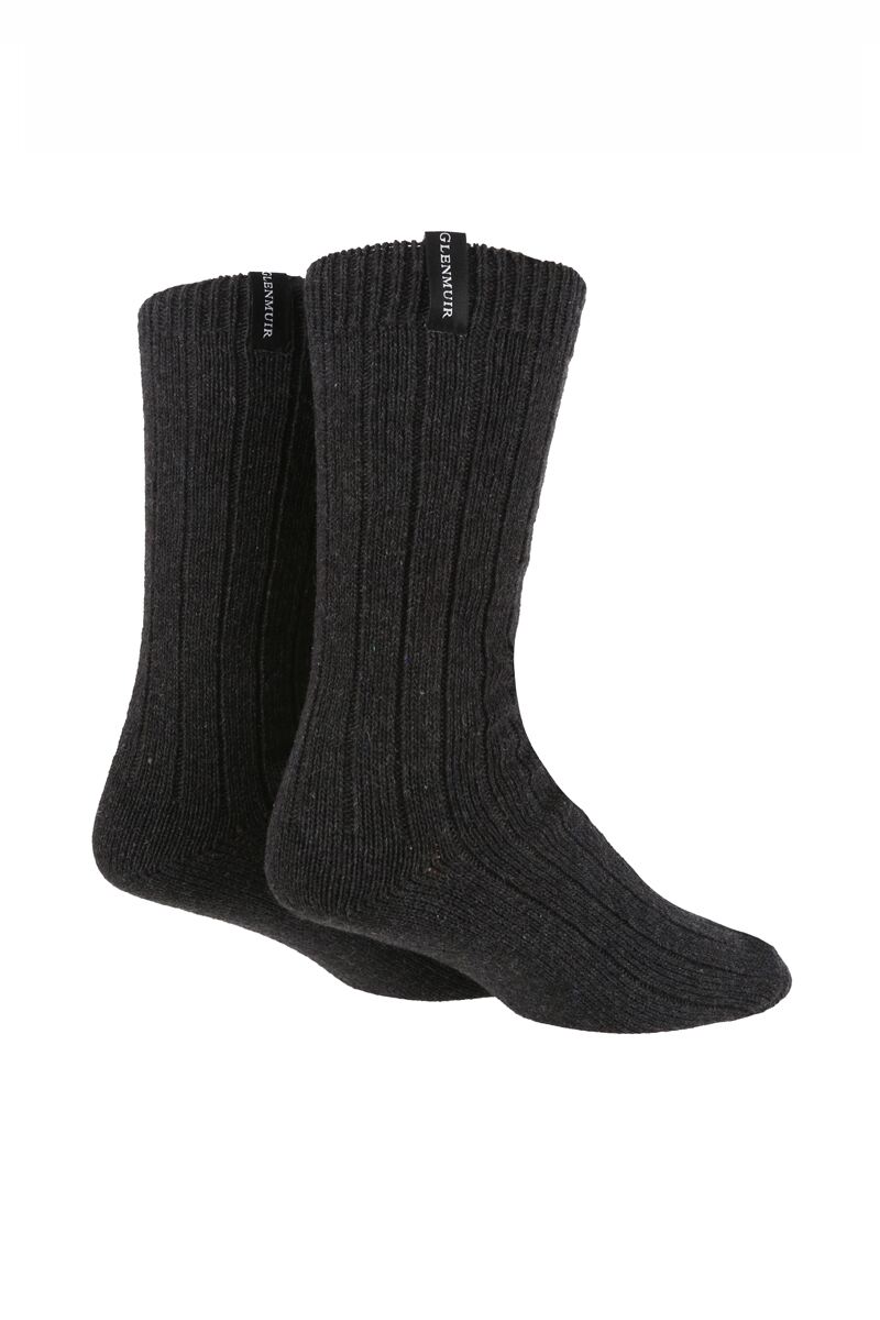 Mens 2 Pair Recycled Wool Boot Socks Charcoal 7-11