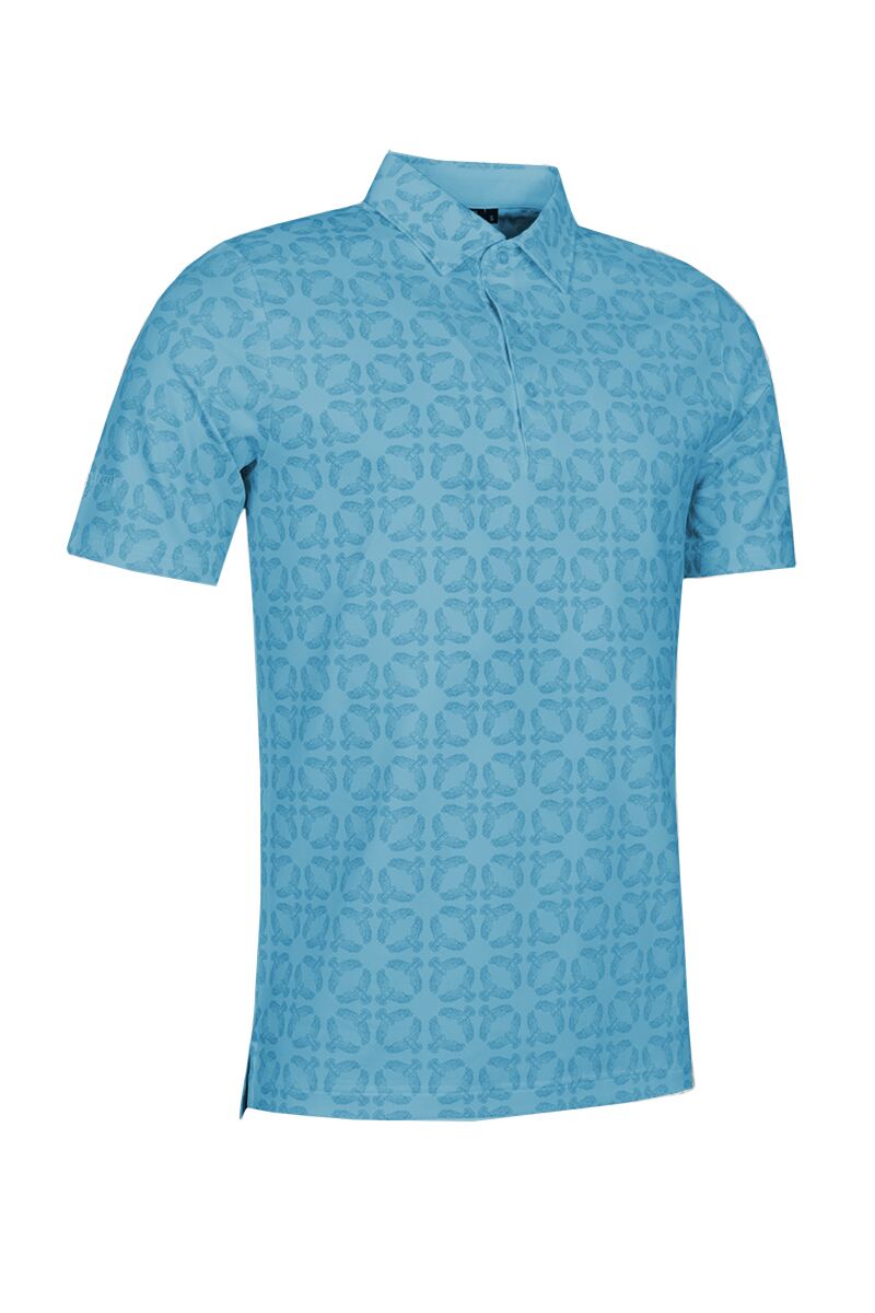 Mens Eagle Bird Print Performance Golf Shirt Aqua XL