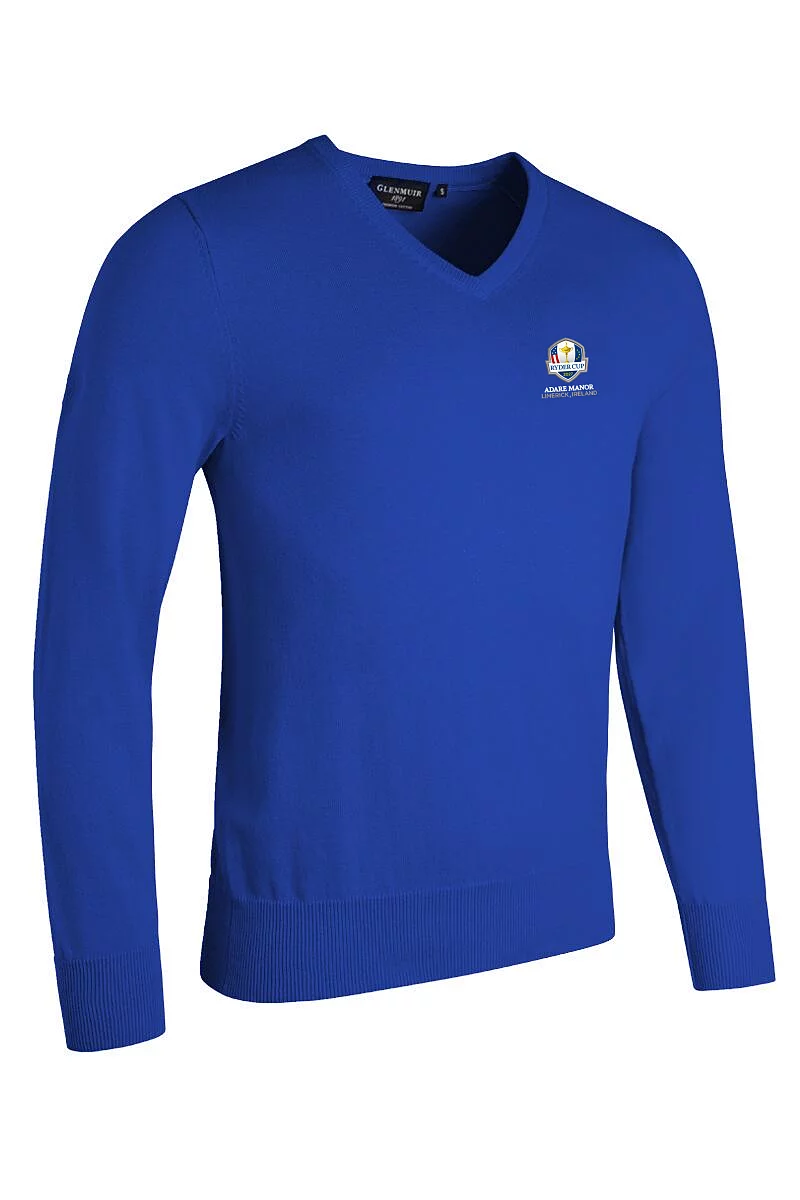 Official Ryder Cup 2027 Mens V Neck Cotton Lightweight Golf Sweater Ascot Blue XXL