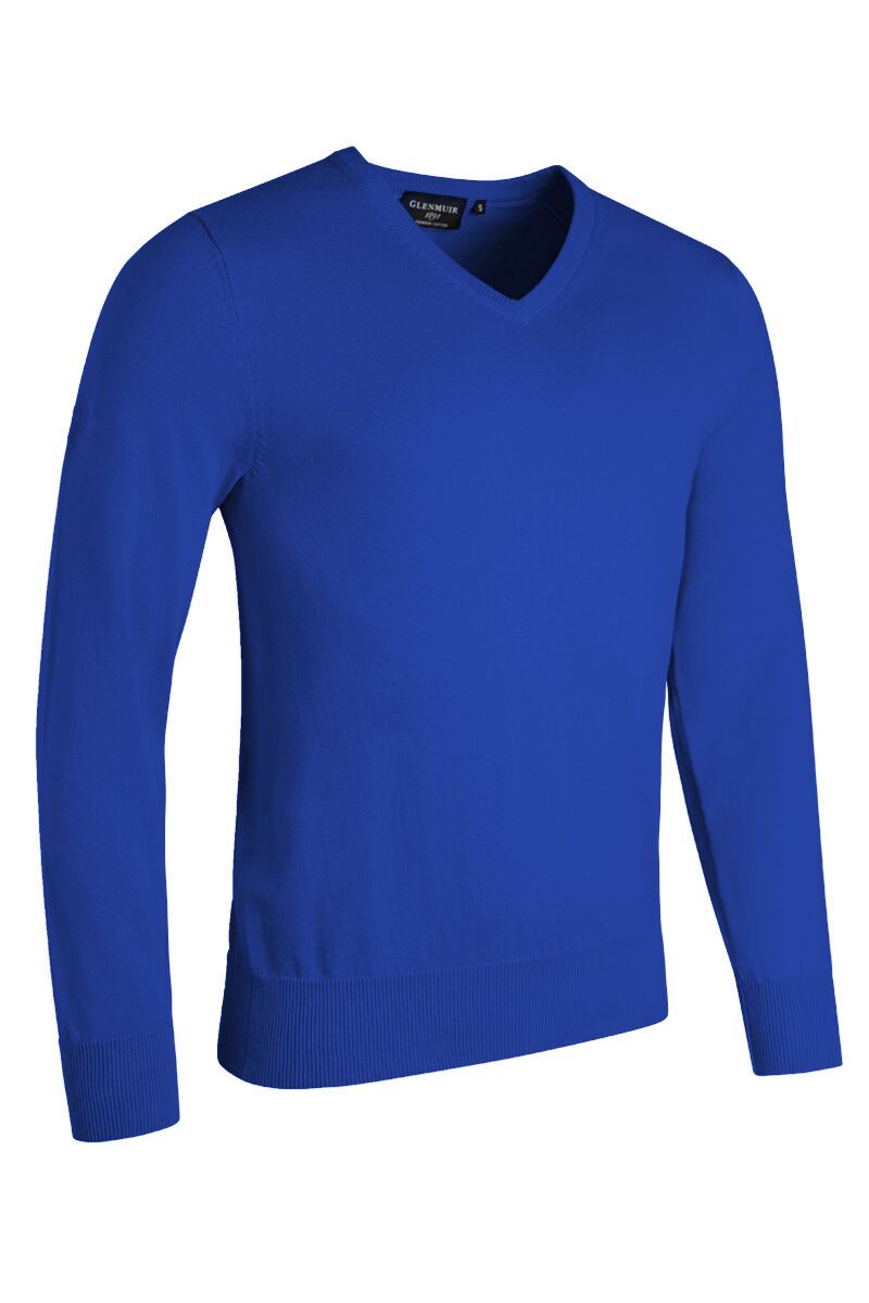 Mens V Neck Cotton Golf Sweater Ascot Blue M