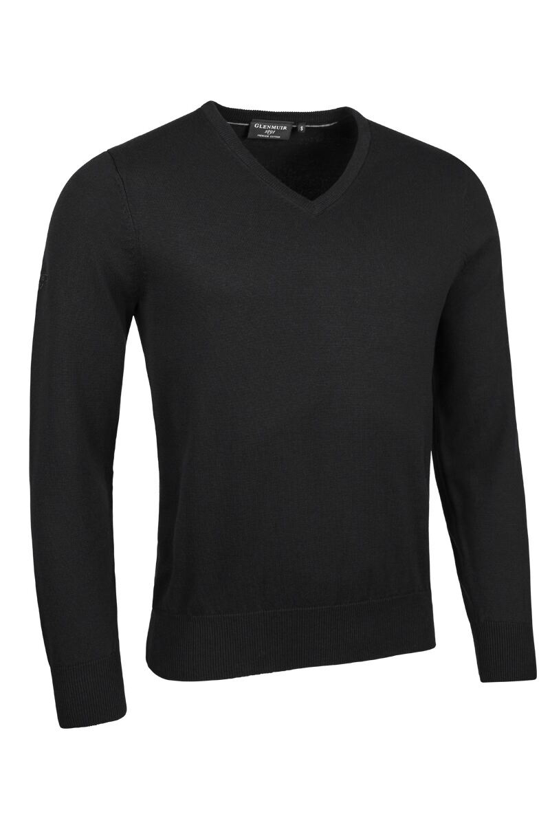 Mens V Neck Cotton Golf Sweater Black XS
