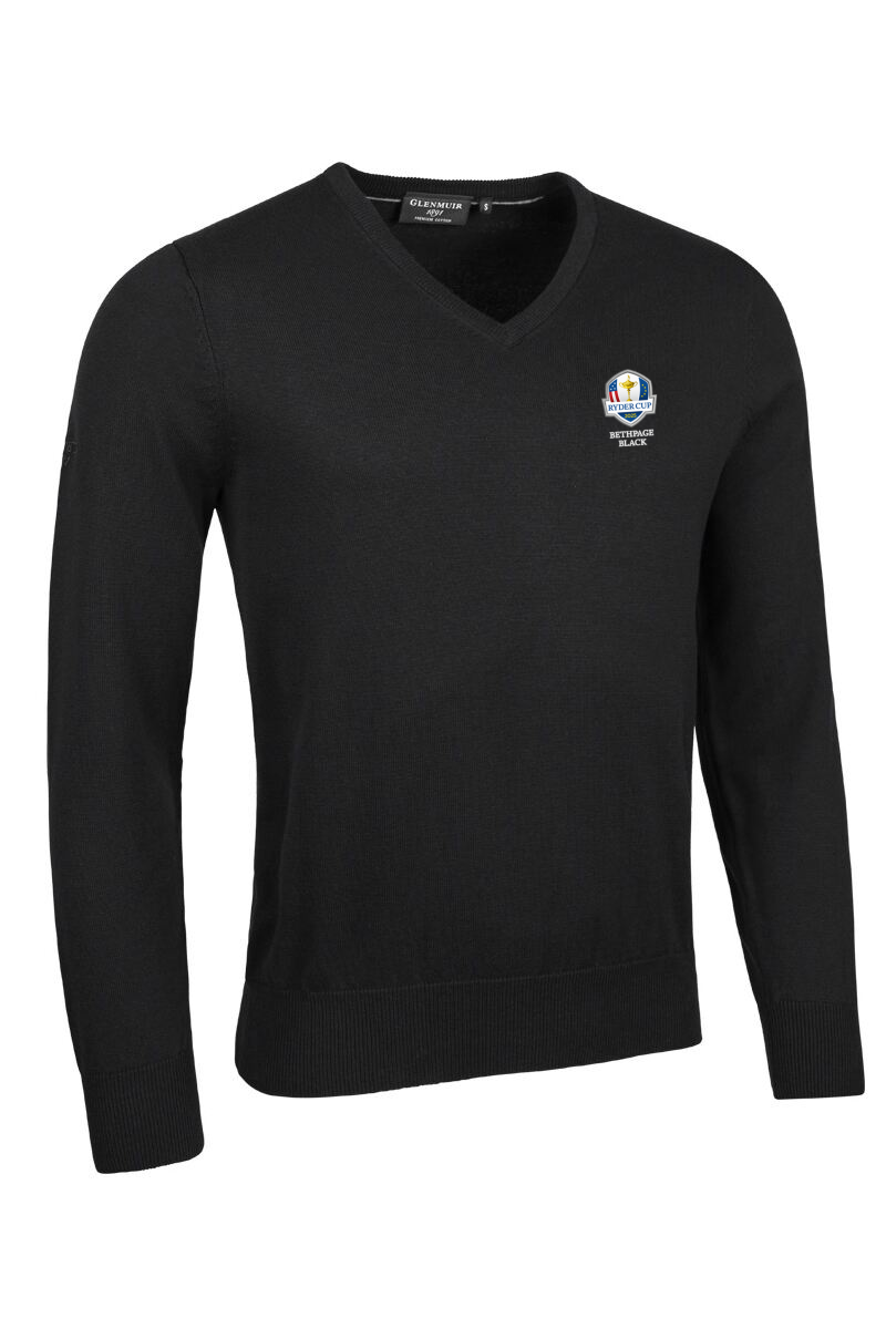 Official Ryder Cup 2025 Mens V Neck Cotton Golf Sweater Black S