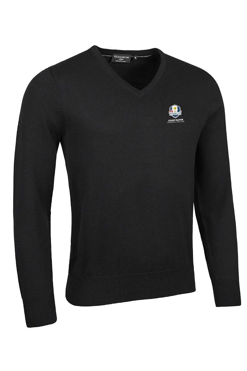 Official Ryder Cup 2027 Mens V Neck Cotton Lightweight Golf Sweater Black XXS